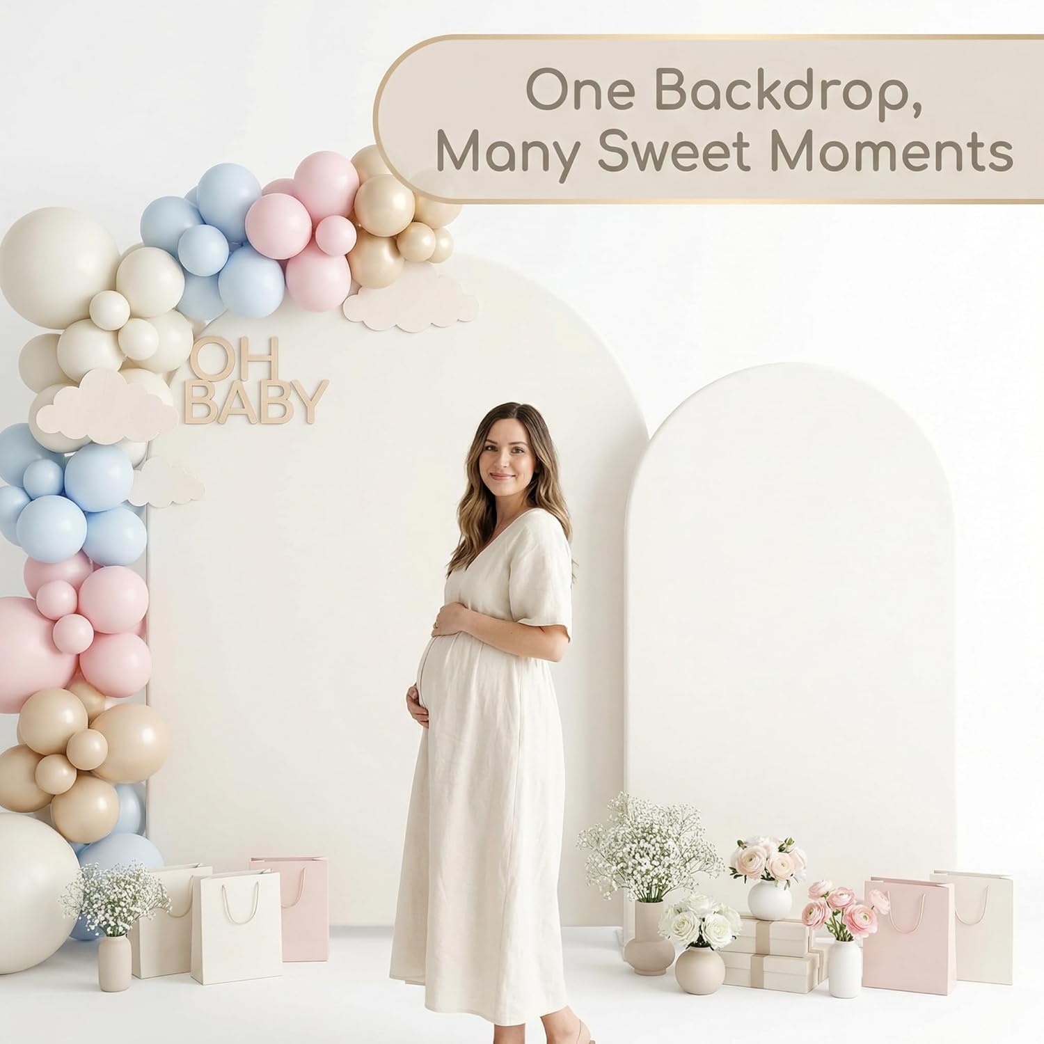 Ivory Arch Backdrop Cover Set of 2, 7.2FT and 6FT Stretchy Spandex Ivory Arch Covers for Wedding, Birthday Party, Bridal Events, Graduation Decor