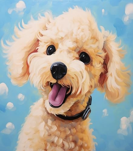 PIPISKY Pintura al óleo a mano de cachorro DIY por números, caniche lindo y lindo, pintura de perro lindo sobre lienzo para adultos principiantes