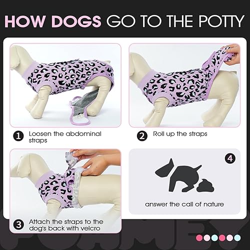 Miniatura 5 de FUAMEY Traje de recuperación para perros, trajes de cuerpo para mascotas después de la cirugía, traje de esterilización estampado Lepard para