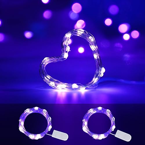 Luces LED negras UV a pilas, paquete de 2 luces LED de 6.56 pies, 20 luces LED UV, accesorios de luz negra flexibles, luces de hadas moradas