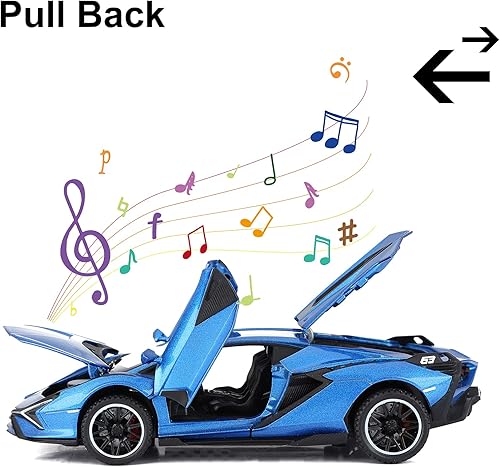 Miniatura 36 de SASBSC Toy Cars Lambo Sian FKP3 - Auto modelo de metal con luz y sonido, auto de juguete con retroceso para niños a partir de 3 años (verde militar)