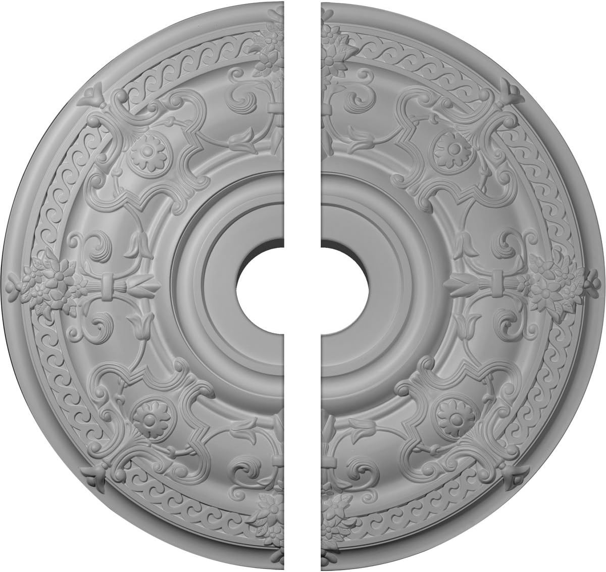 Ekena Millwork CM33DA2-06000 33 7/8"OD x 6"ID x 1 3/8"P Dauphine Ceiling Medallion, Fits Canopies up to 13-1/4", 2 Piece