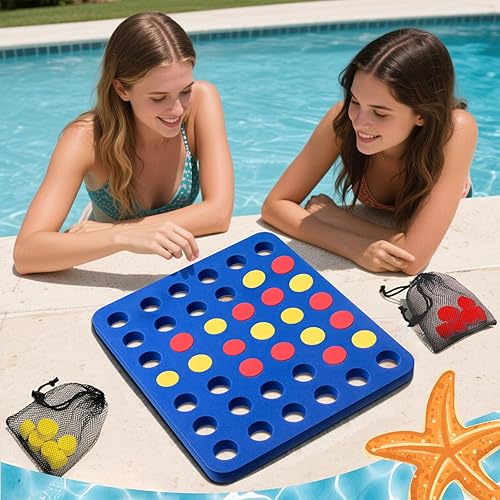 Miniatura 6 de Juego de conexión de piscina de 4 en fila, juego de mesa flotante EVA 4 para anotar tablero de estrategia con piezas de ajedrez, bolsa de malla para
