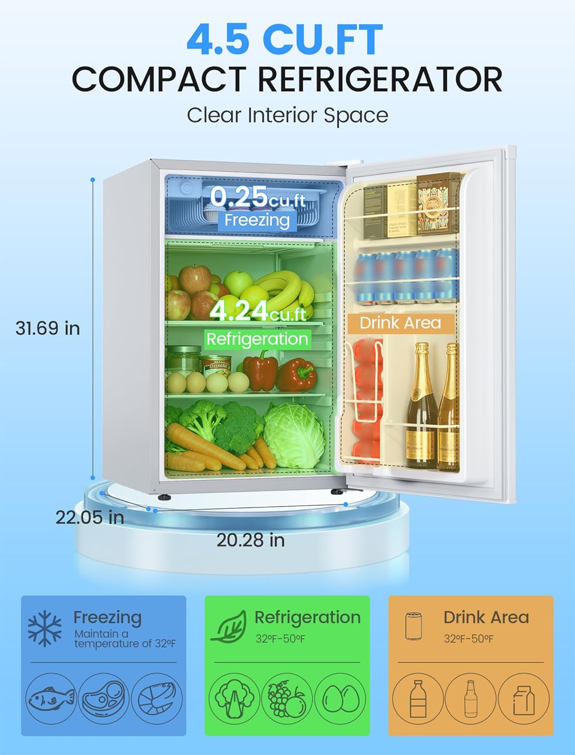 COWSAR 4.5 Cu.Ft Dorm Fridge with Freezer, Single Reversible Door Apartment Refrigerator, Adjustable Thermostat, Ultra Quiet, Energy Efficient Commercial Compact Fridge for Bedroom Dorm Office, White