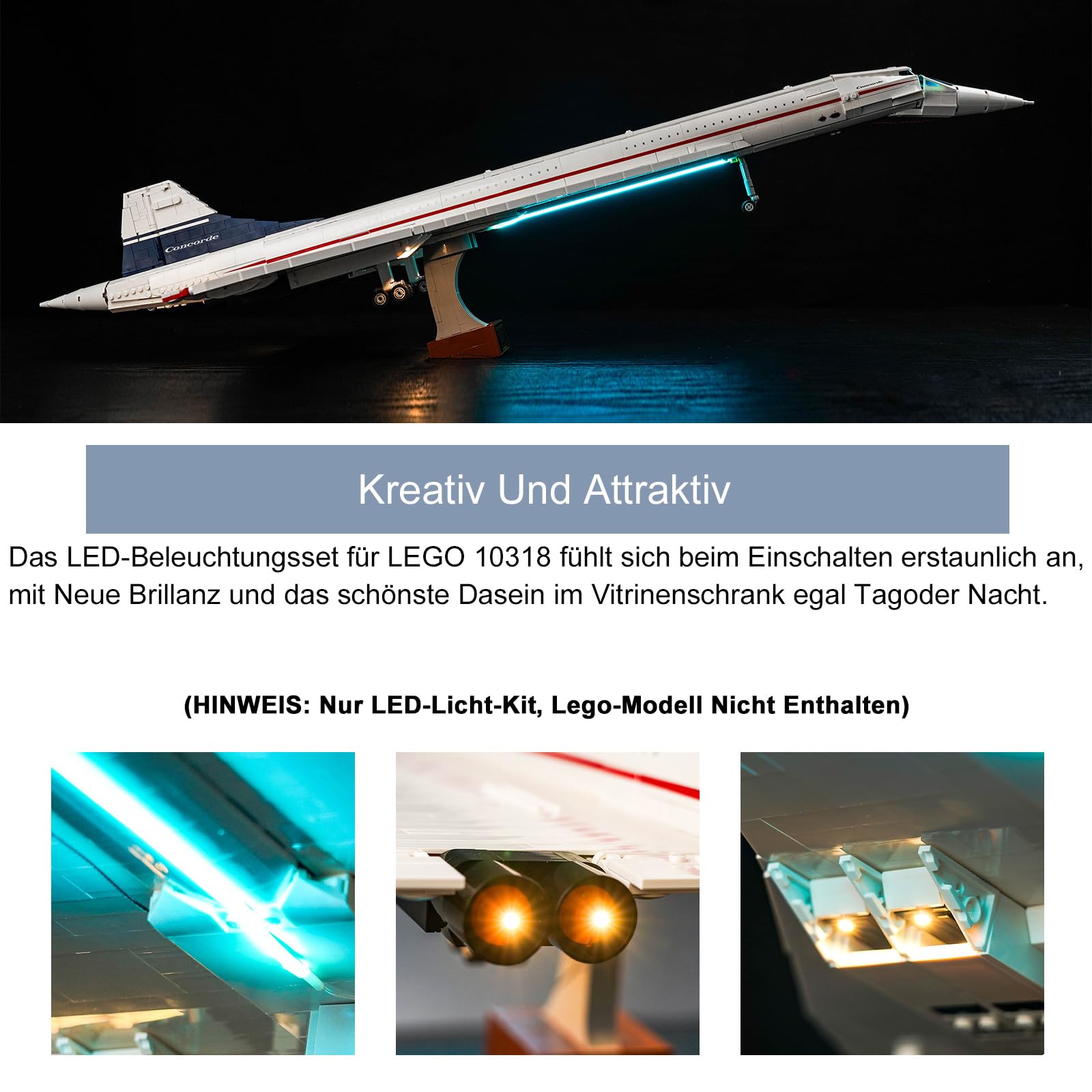 Zestaw świateł LED kompatybilny z Lego 10318 Airbus Concorde (bez modelu), dekoracyjny zestaw oświetleniowy kompatybilny z Lego Concorde kreatywna zabawka