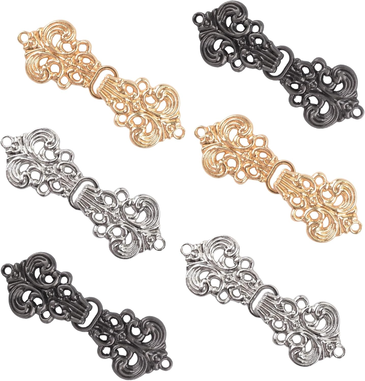 WANDIC Cardigan Clips, 6 Pairs Vintage Hollow Flower Cape Fasteners Sew On Hooks and Eyes Cardigan Clip Cloak Clasp Fasteners for Sweater Shawl, Mixed Color