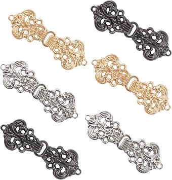 WANDIC Cardigan Clips, 6 Pairs Vintage Hollow Flower Cape Fasteners Sew On Hooks and Eyes Cardigan Clip Cloak Clasp Fasteners for Sweater Shawl, Mixed Color