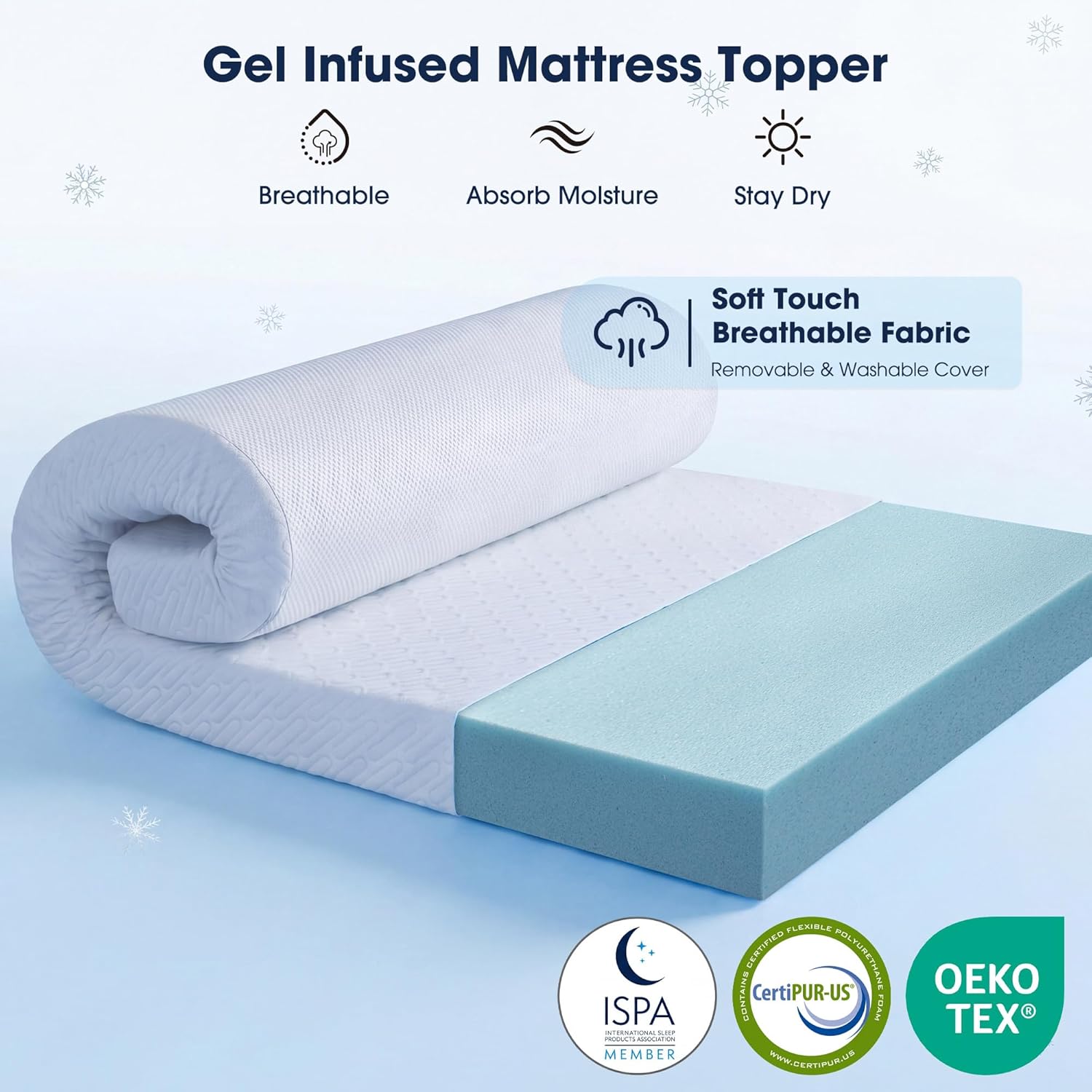 VALUXE 3 Inch Gel Memory Foam Mattress Topper California King Size High Density Cooling Pad Pressure Relief Bed Topper (with Removable & Washable Bamboo Cover)