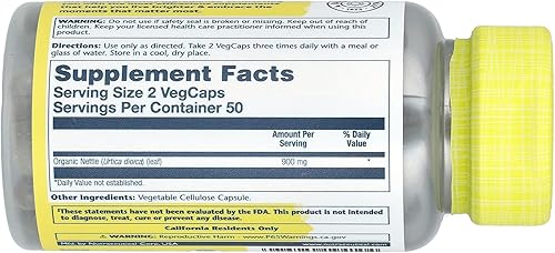 Miniatura 2 de SOLARAY Ortiga, 100 cápsulas vegetales (450 mg por cápsula)