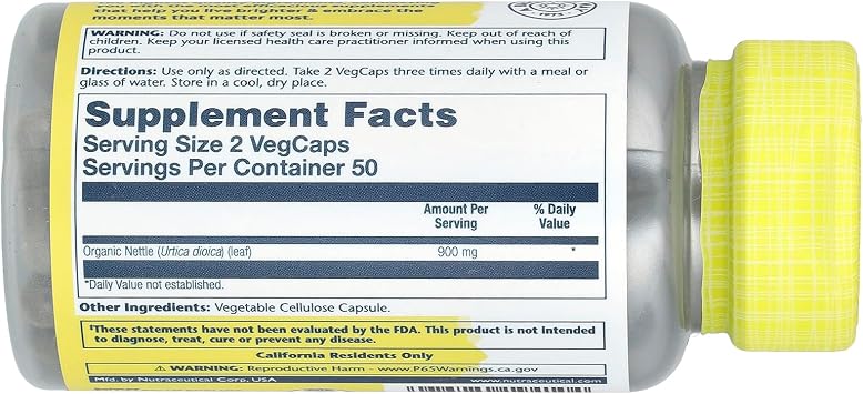 SOLARAY Nettle, 100 VegCaps (450 mg per Capsule)
