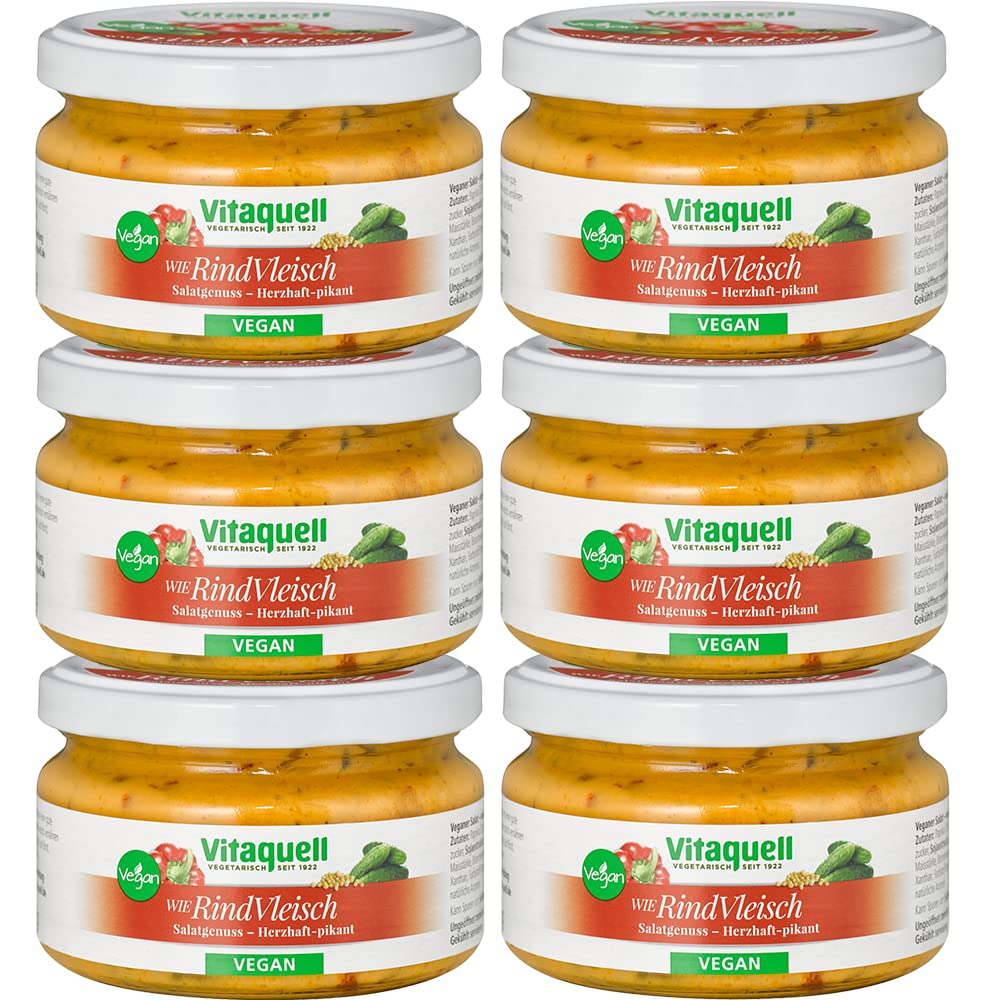 Vitaquell 6 x RindVleisch-Salat - vegan herzhaft-pikant, 180 g