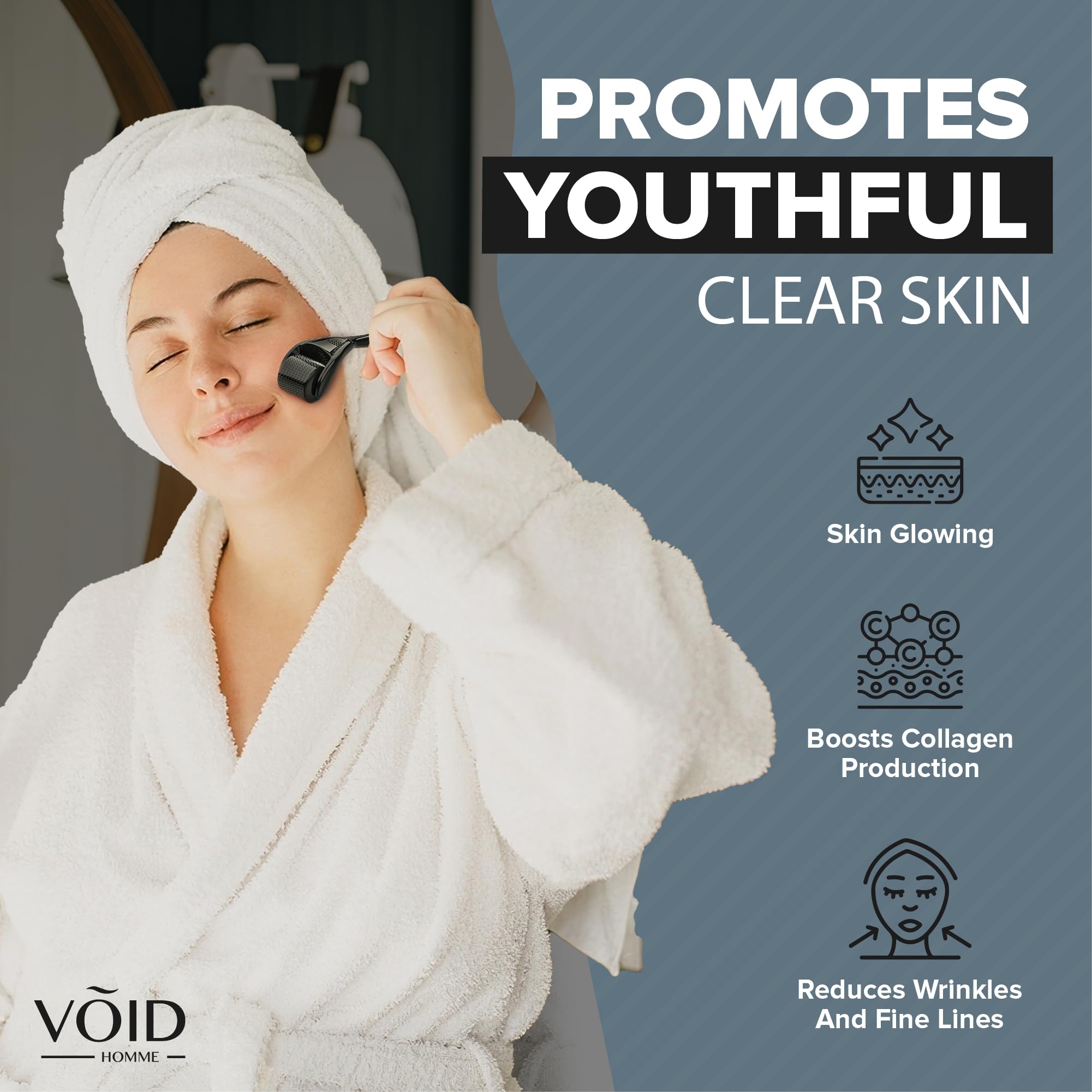 VOID Homme Derma Roller – profesjonalny wałek do brody z igłami tytanowymi 0,5 mm 540 – stymuluje wzrost włosów i produkcję kolagenu, celuje w zmarszczki, drobne linie, rozstępy
