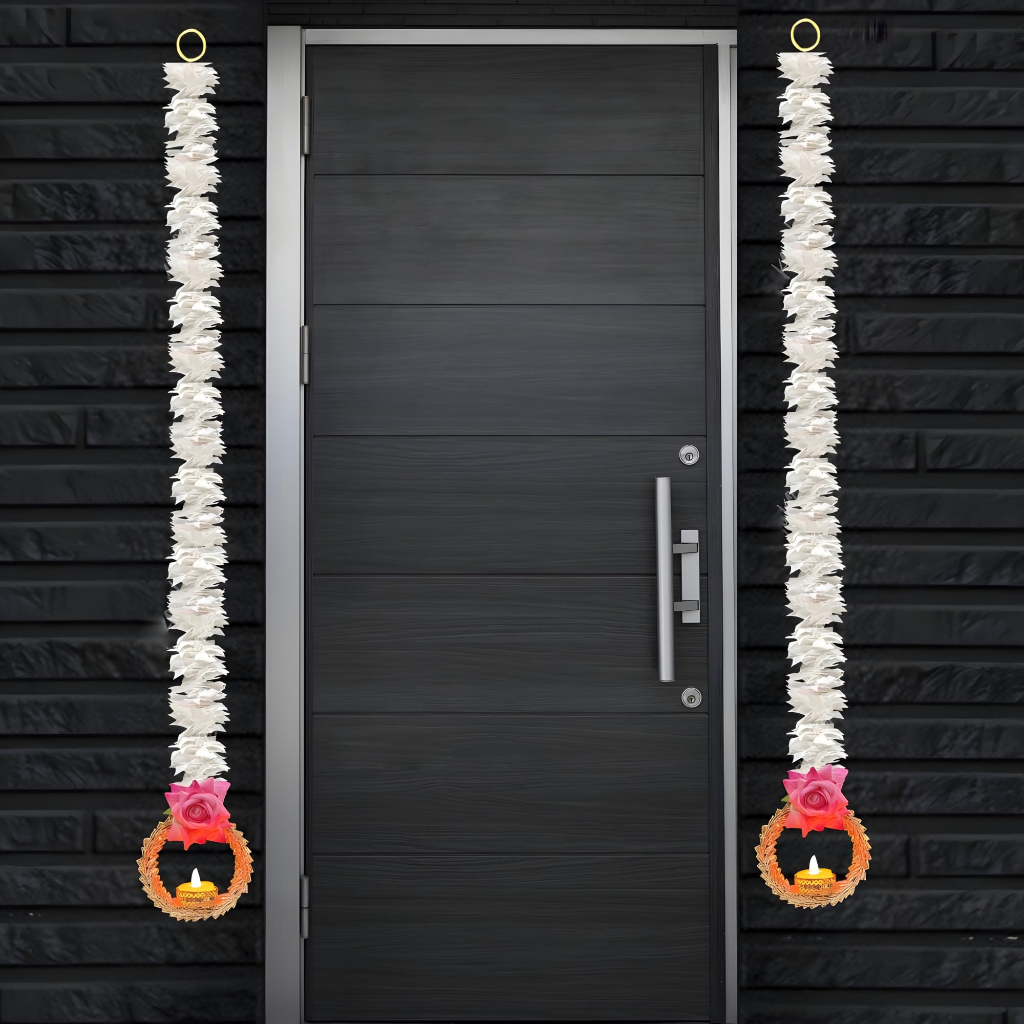 DivyakoshWall Hangings for Home Decoration Sef of 2, Diwali Lights, Pink Rose, Handmade Diwali Decoration Wall Hangings, Door Valance Hanging with LED T Lights for Wedding Decor, Size - 30 Inch