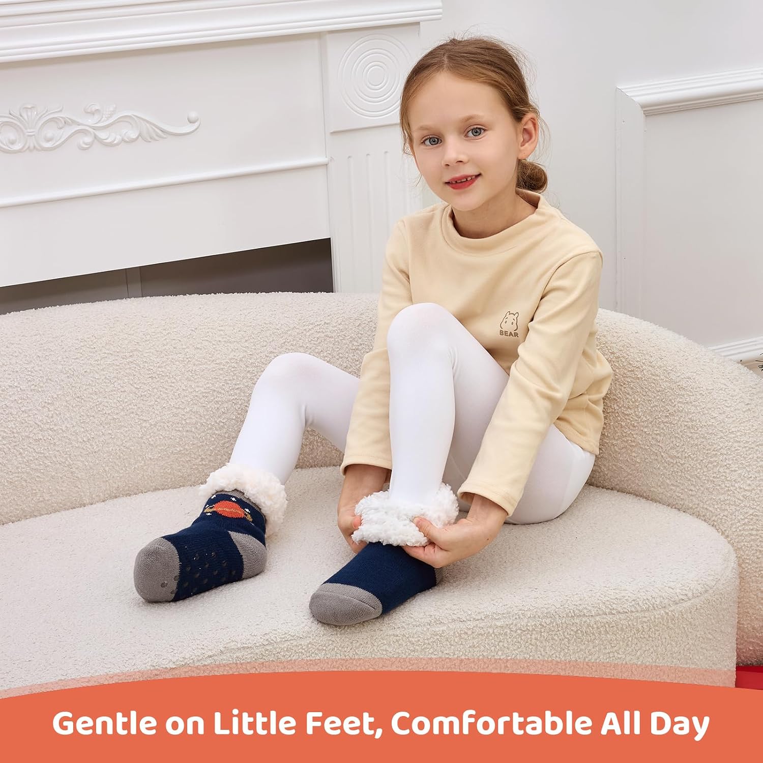 LEMZONE Kids Fuzzy Slipper Socks Non-Slip Grippers Indoor House Socks