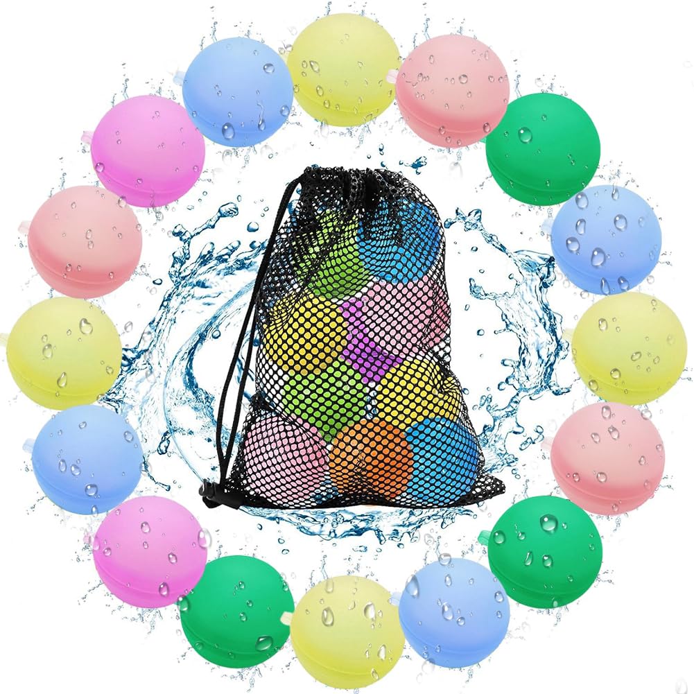 Reusable Water Balloons Self Sealing, with Mesh Bag Self Closing Spray Balls Silicone water balloon for Kids Adults,Pool Party Beach Water Toys-20pcs