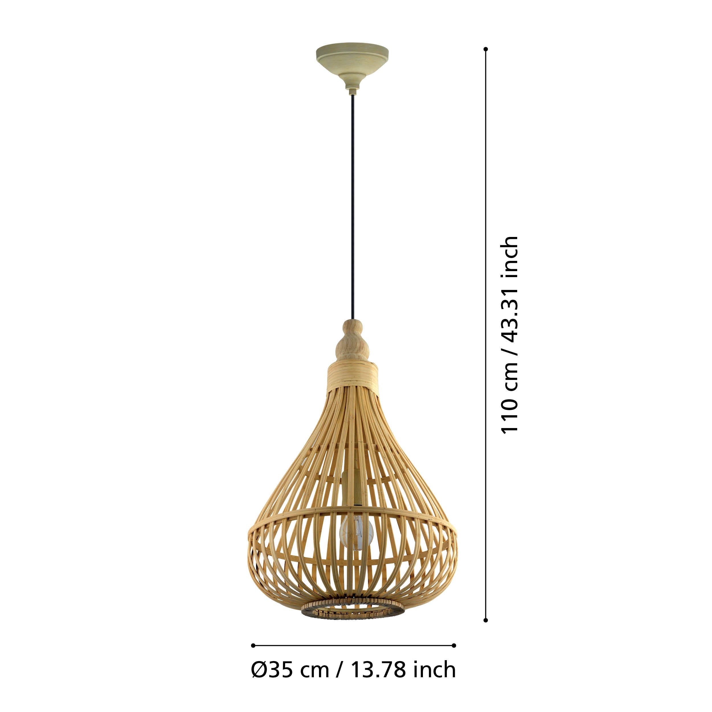 EGLO Pendelleuchte Amsfield, 1 flammige Hängelampe Vintage, Natur, Boho | Hygge, Hängeleuchte aus Stahl, Holz in Naturfarben, Esstischlampe, Wohnzimmerlampe hängend mit E27 Fassung, Ø 35 cm