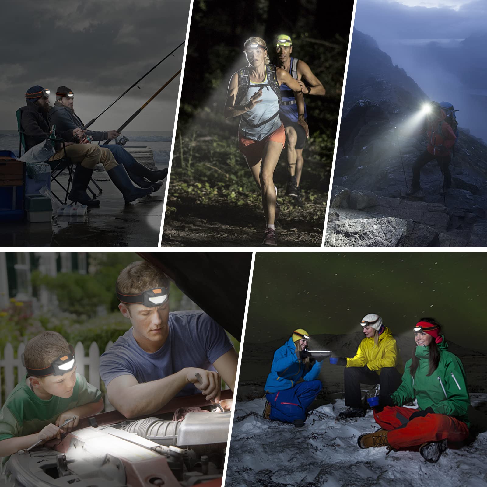 Suright Torcia Frontale LED, Lampada da Testa Leggera(2 Pezzi),Super Luminosa con 3 modalità, Risparmio Energetico COB, Luce di Testa per Bambini, Campeggio, Escursioni, Pesca(6 Batterie Incluse)