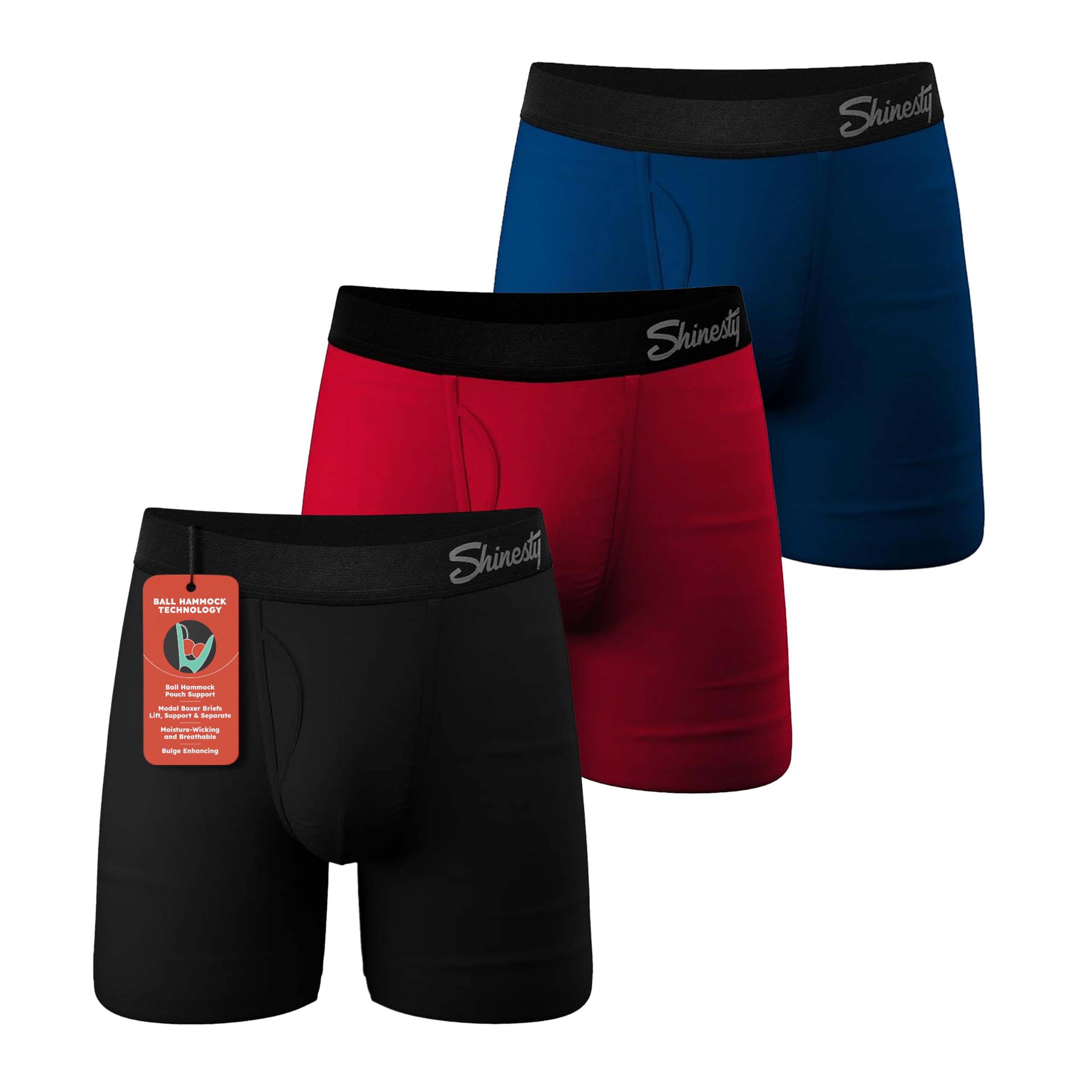 Shinesty Boxer Briefs for Men Pack of 3 - Hammock Support Pouch Underwear for Men with Fly