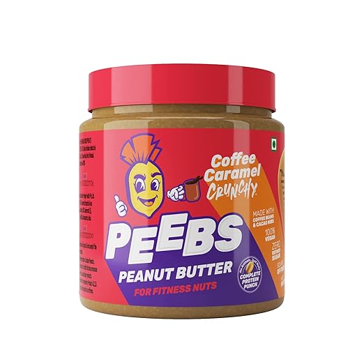 PEEBS Coffee Caramel Peanut Butter - Crunchy, 500 gms | High Protein | NO Refined Sugar | High Fibre | 100% Vegan | ZERO Cholestrol | For Fitness Nuts | Energy Boost | Muscle Building | Midnight Snack