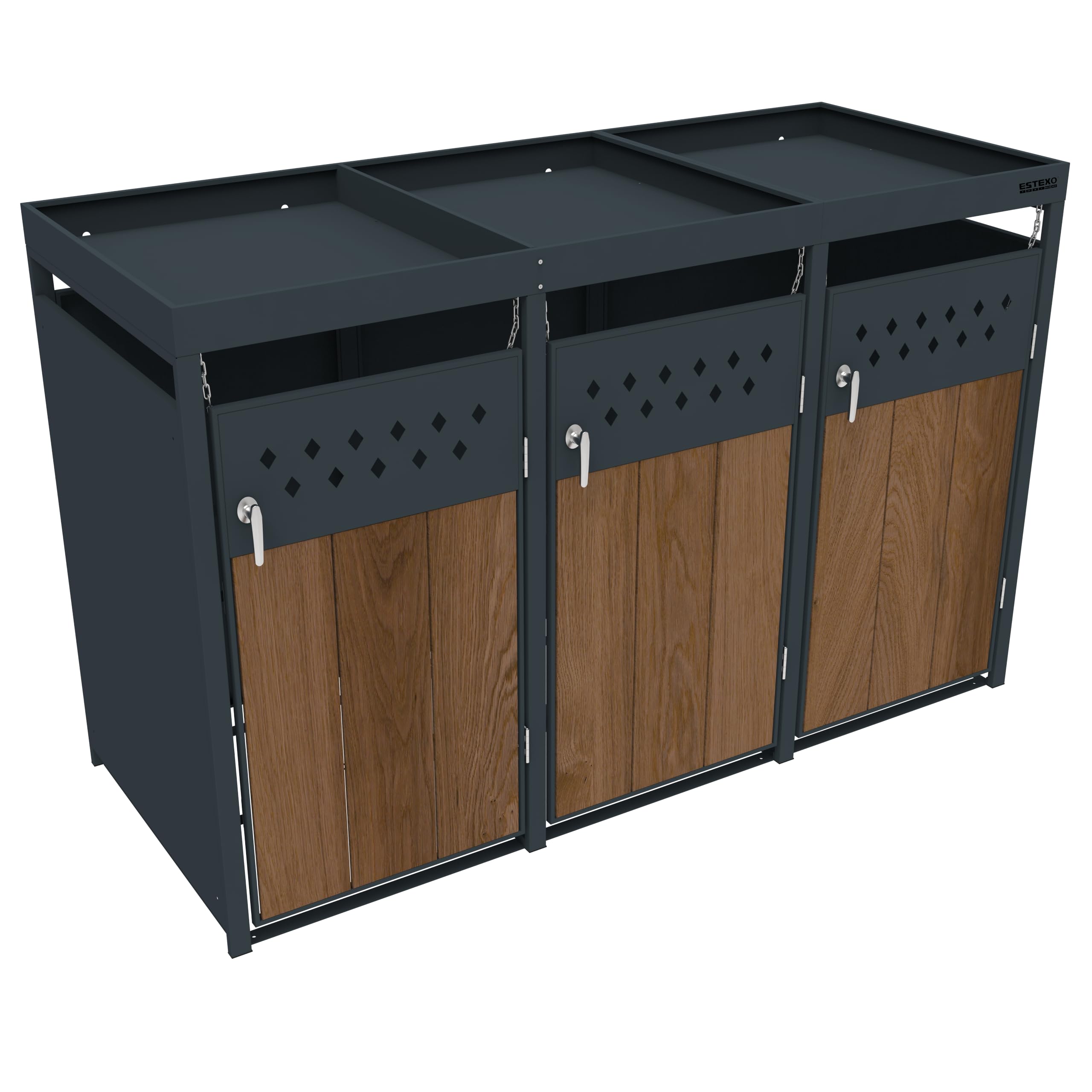 ESTEXO Mülltonnenbox Mülltonnenverkleidung mit Pflanzdach Aufbewahrungsbox Müllbox Anthrazit (3 Türen)