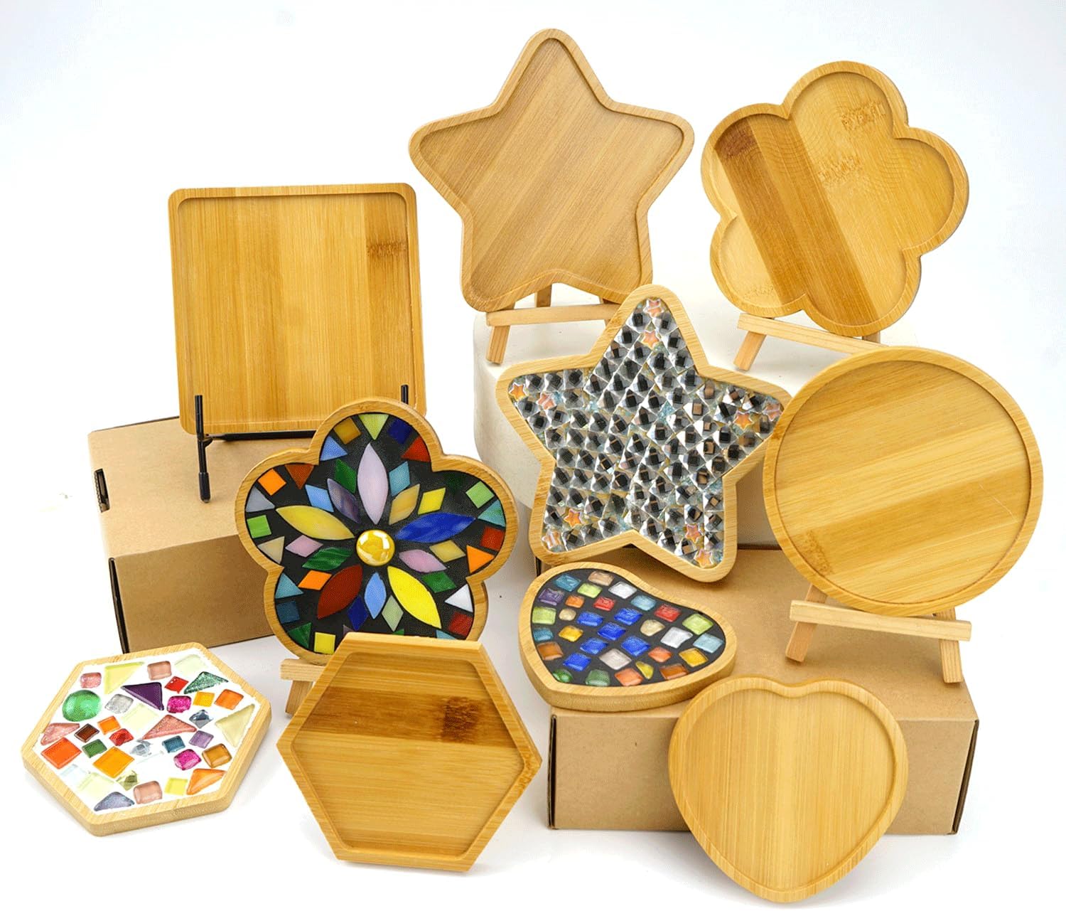 Lanyani 6pcs Wooden Mosaic Base, Various Shapes Substrates for Mosaic Crafts DIY Mosaic Tiles Coaster Base