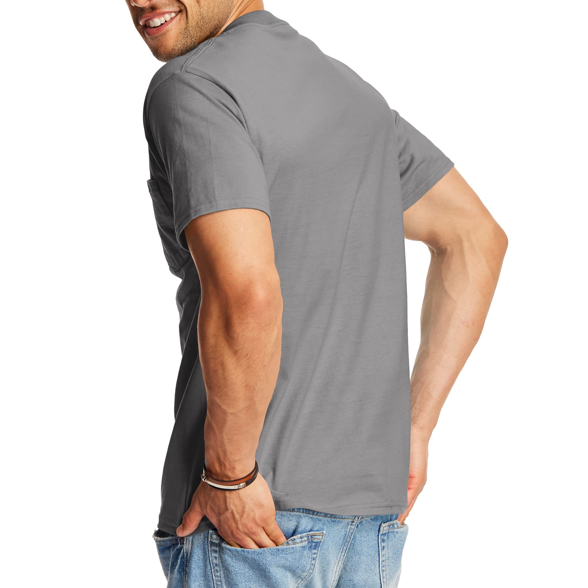 Hanes Krótki rękaw Beefy-t z kieszenią Mężczyźni Beefy-t Pocket, Heavyweight Cotton Pocket Tee for Men, Full-cut T-shirt, 1 Or 2 Pack (1 w zestawie)