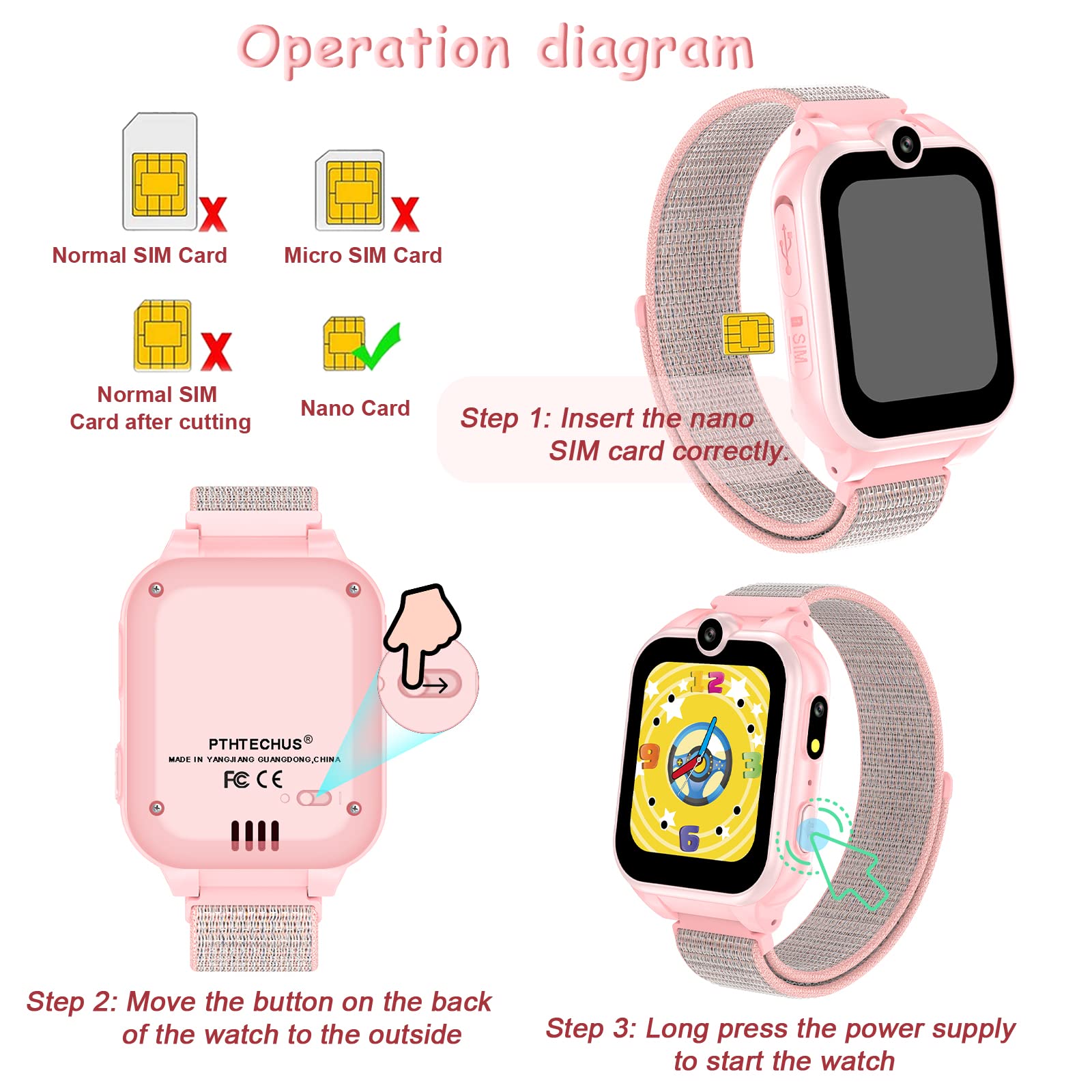 PTHTECHUS Smartwatch Niño Reloj Inteligente Teléfono Infantil con Llamadas SOS, 16 Juegos, Cámara, Música MP4, Despertador, Linterna, Smart Watch Digital para Niña y Niño 4-12 Años Regalo