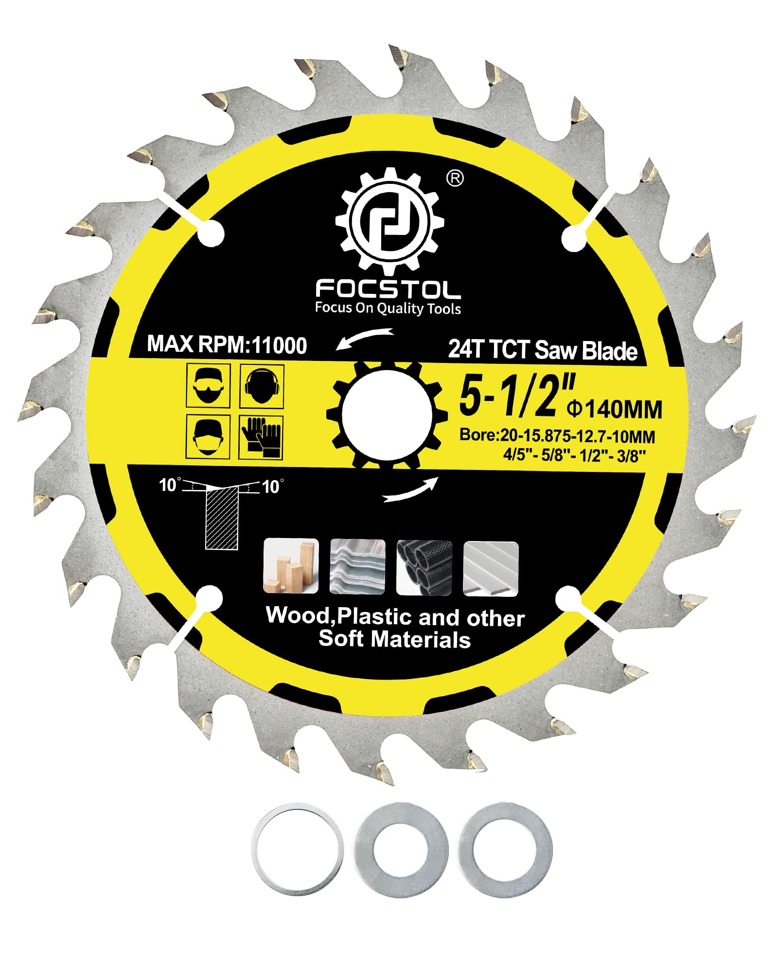 FOCSTOL Wood Cutting Circular Saw Blade 140mm - 24 Teeth TCT Cutting Blade for Wood, Plywood, Particle Board, Plastics and Other Soft Materials