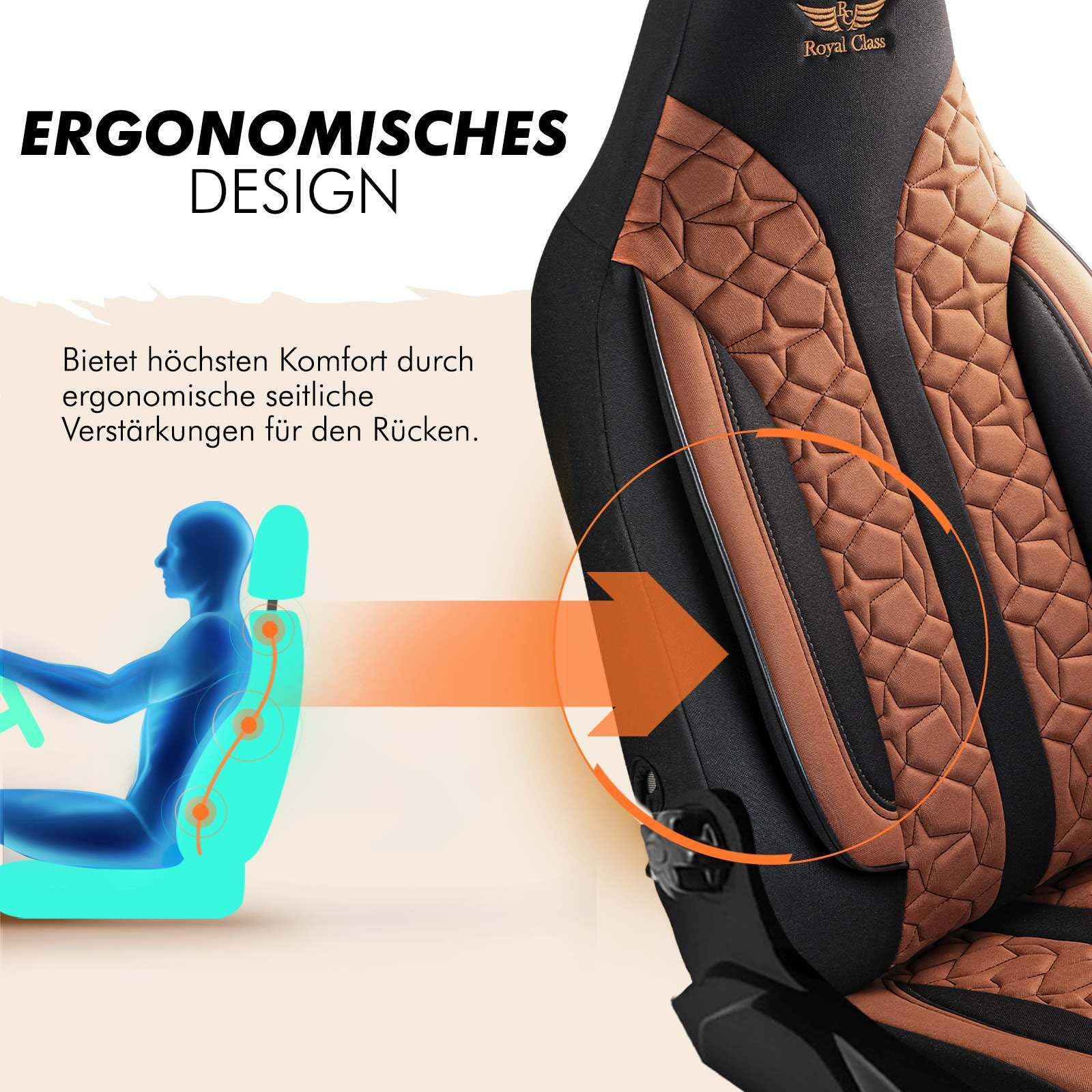 RC Royal Class Auto Sitzbezüge für Pilot Vordersitze Fahrer und Beifahrer kompatibel für Rapido Wohnmobil (Braun) 1099P033 das Sitzbezugset Wohnmobil Zubehör Innenraum