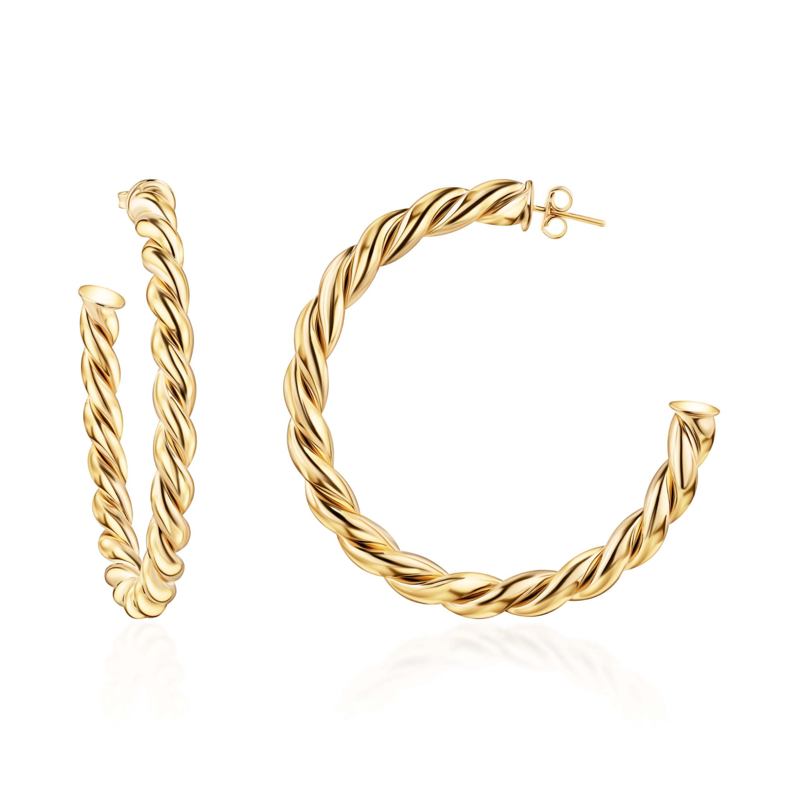 Barzel 18k Gold Plated Chunky Twisted Hoop Earrings, 5mm Thick, 10-40mm Sizes, Open Hoop Earrings for Women