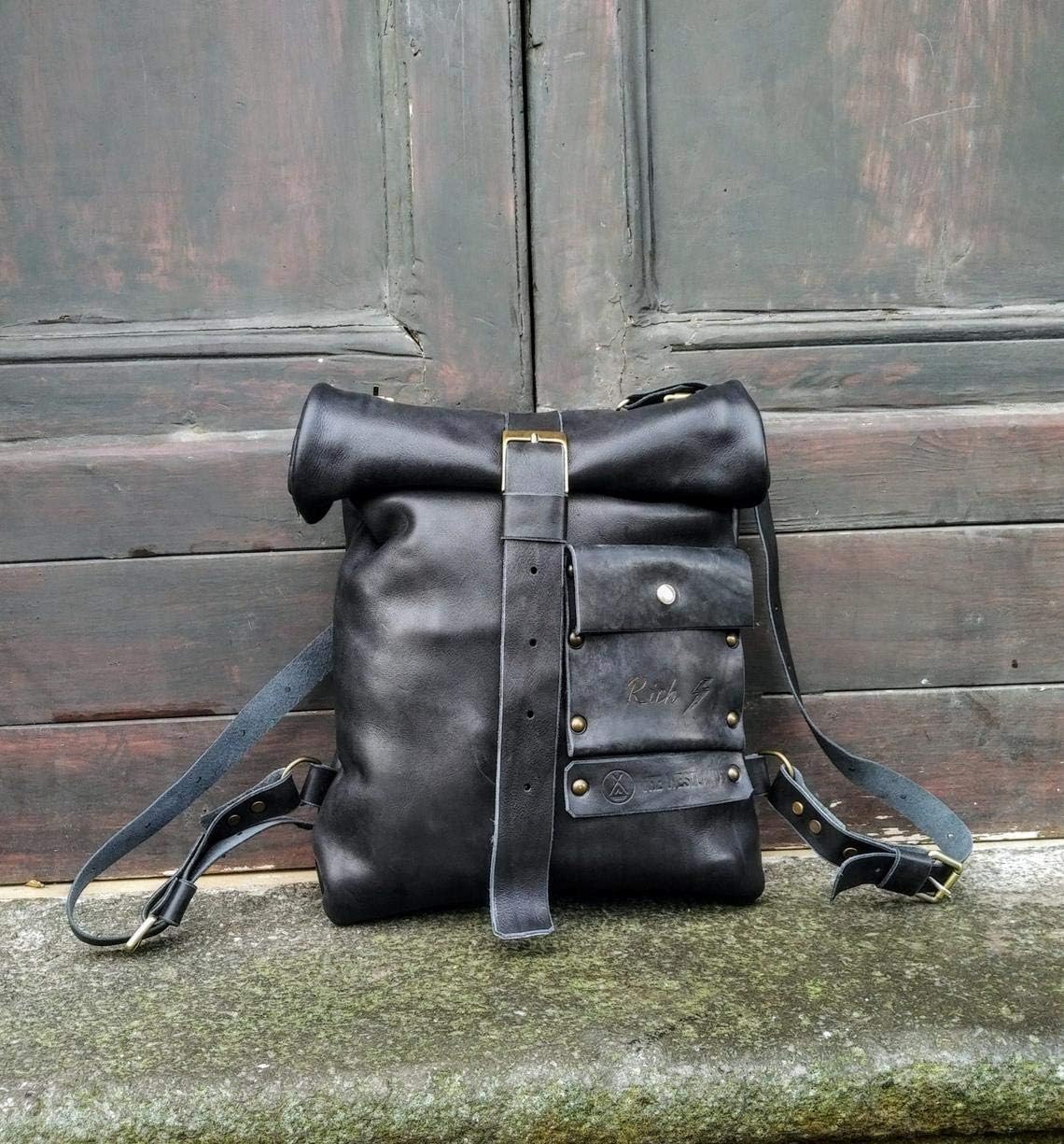 Genuine leather handmade bag backpack triumph harley motorcycle made in italy leather cafe racer duffle leather motorcycle bag