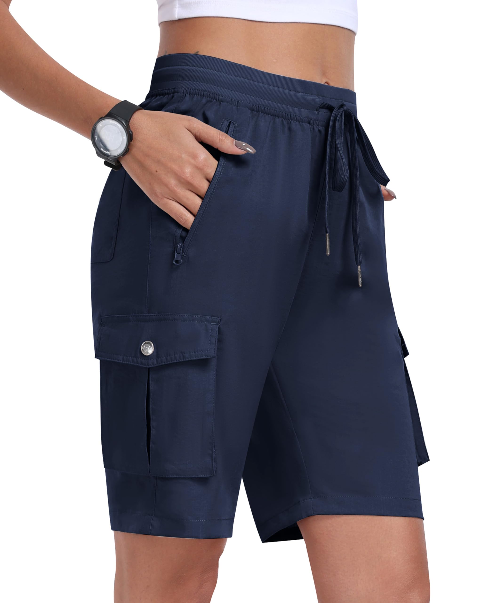 MoFiz Pantaloncini Cargo Trekking Donna Bermuda Estivi Pantaloni Corti Vita Elastica Leggeri Pantaloncini da Escursionismo Sportivi Jogging Casual Esterno con 6 Tasche