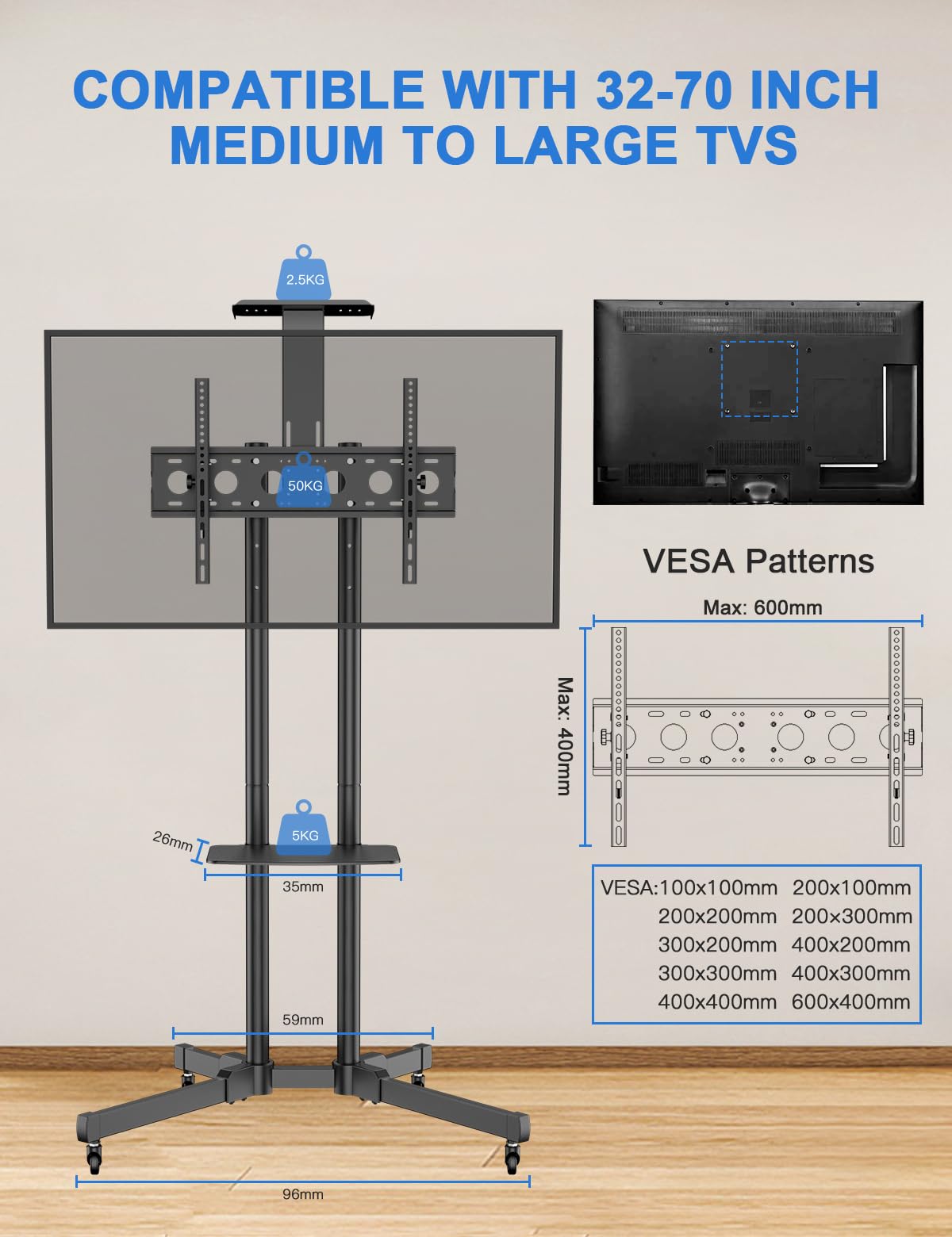 Mounting Stand TV 32-75 Pollici 50 Kg Max VESA 600 x 400 mm - Dettaglio