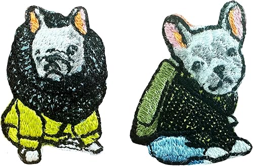 Miniatura 2 de TH - Juego de 2 minúsculos, bulldog francés, cachorro, mascota, perro, lindo logotipo de dibujos animados, 25 parches para coser para planchar en