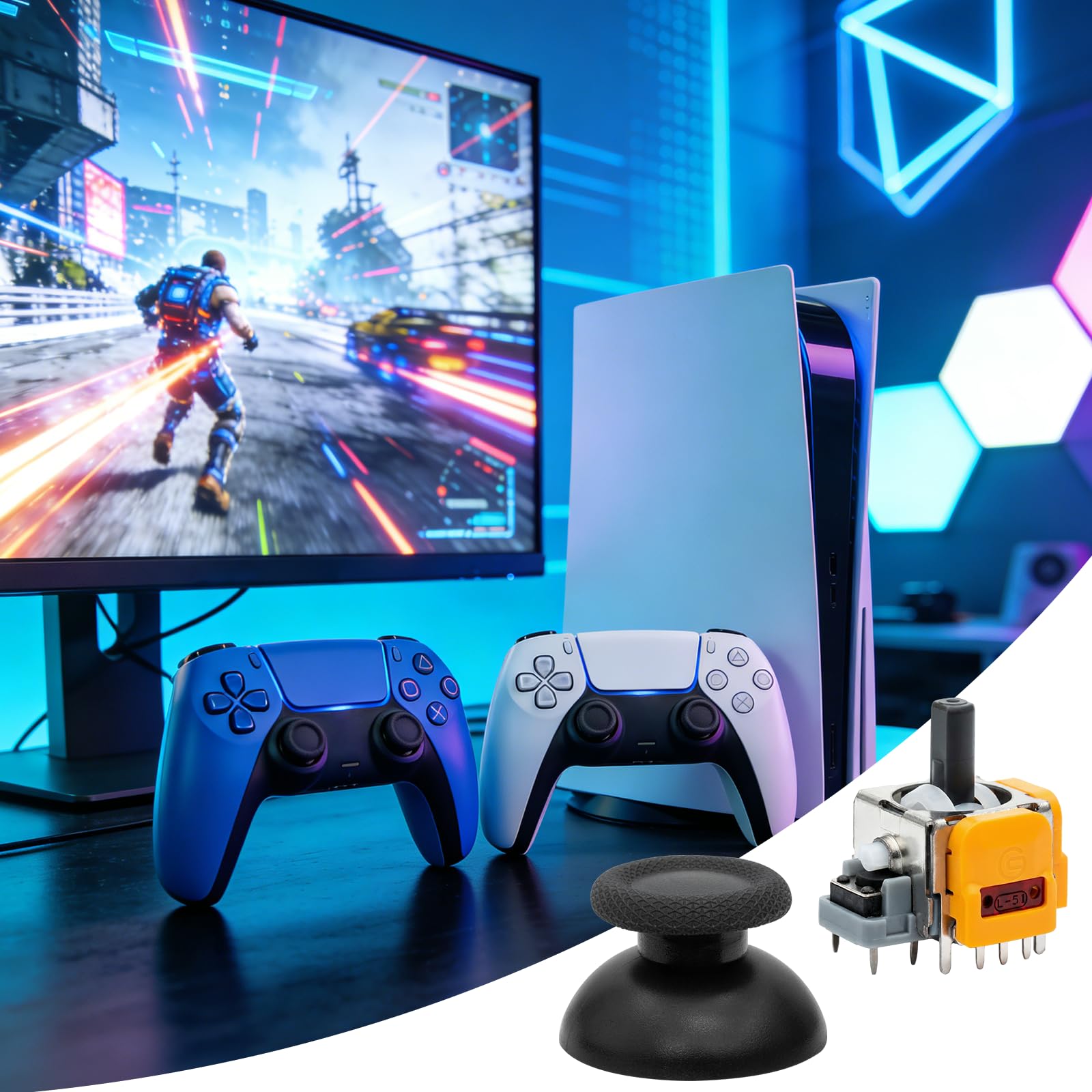 Hall Effekt analogowe pałeczki kompatybilne z kontrolerem PS5 – 4 joysticki zapobiegające dryfowaniu z 4 nasadkami Thumbstick, zestaw naprawczy – kompatybilne z PlayStation 5 DualSense Wireless
