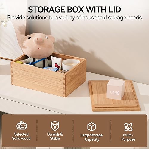 Miniatura 2 de Kirigen Caja organizadora de madera con tapa, cajas decorativas para manualidades, costura, recuerdo, memoria, caja de almacenamiento de madera para