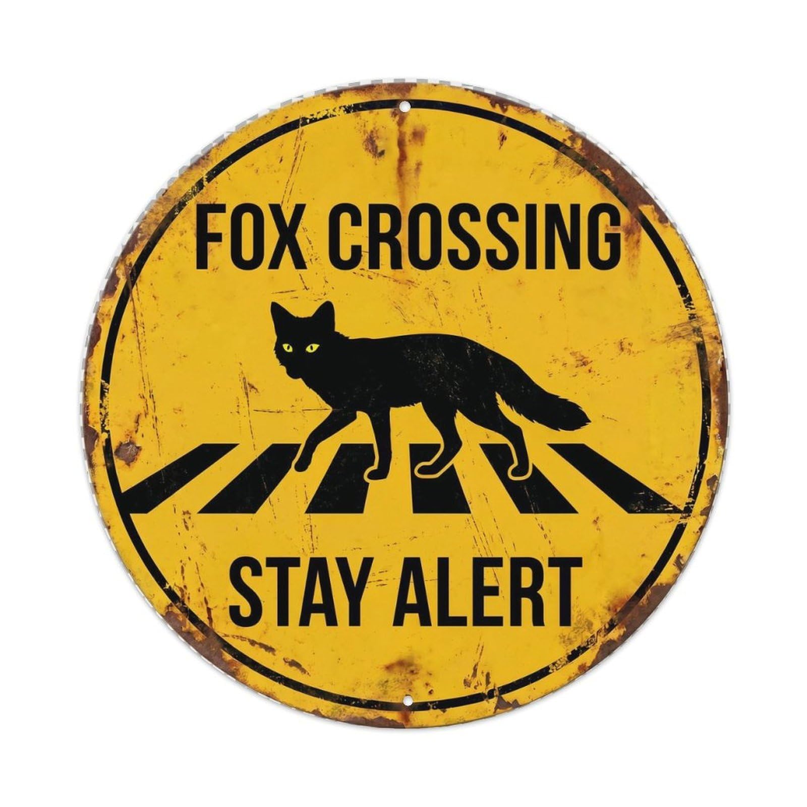 Metal Tin Sign Fox Crossing Stay Alert Farmhouse