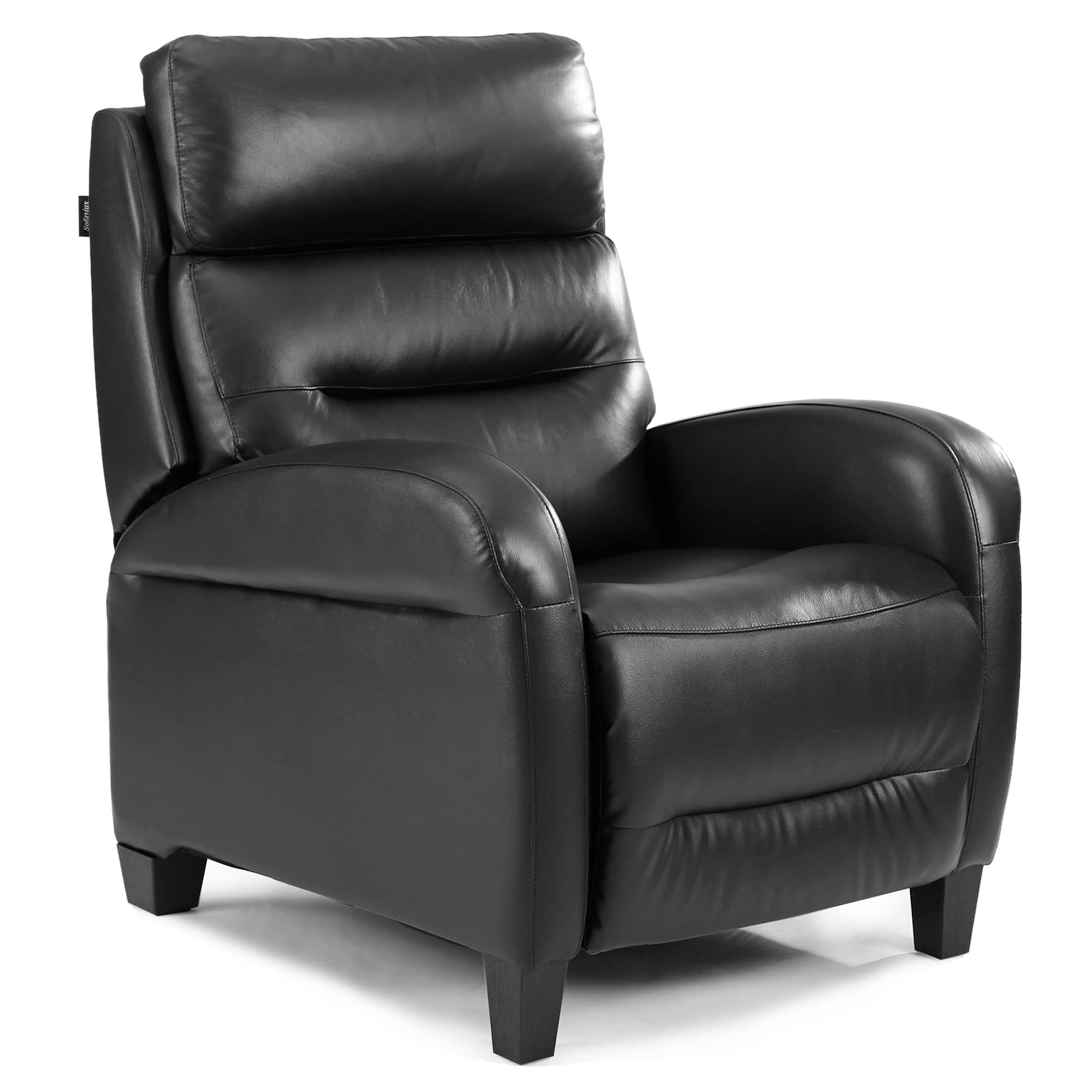 Single Sofa Recliner for Living Room Bedroom Push Back Wing Back Recliner with Footrest Home Theater Manual Recliner Thickened Upholstered Seat Back, Black, SIMILAR TO LOT PHOTO