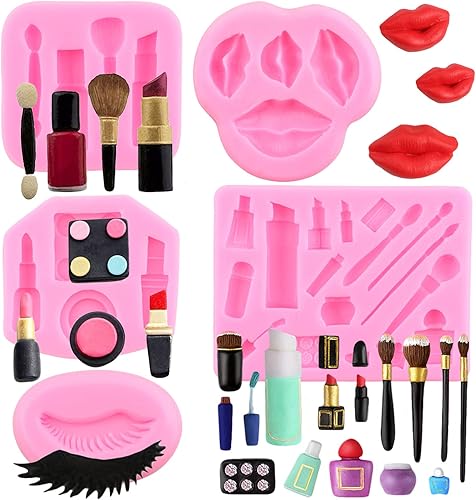 ZiXiang Moldes de silicona con temática de maquillaje, moldes para fondant, para el día de San Valentín, beso labial, lápiz labial, perfume, disponible en Yaxa Venezuela