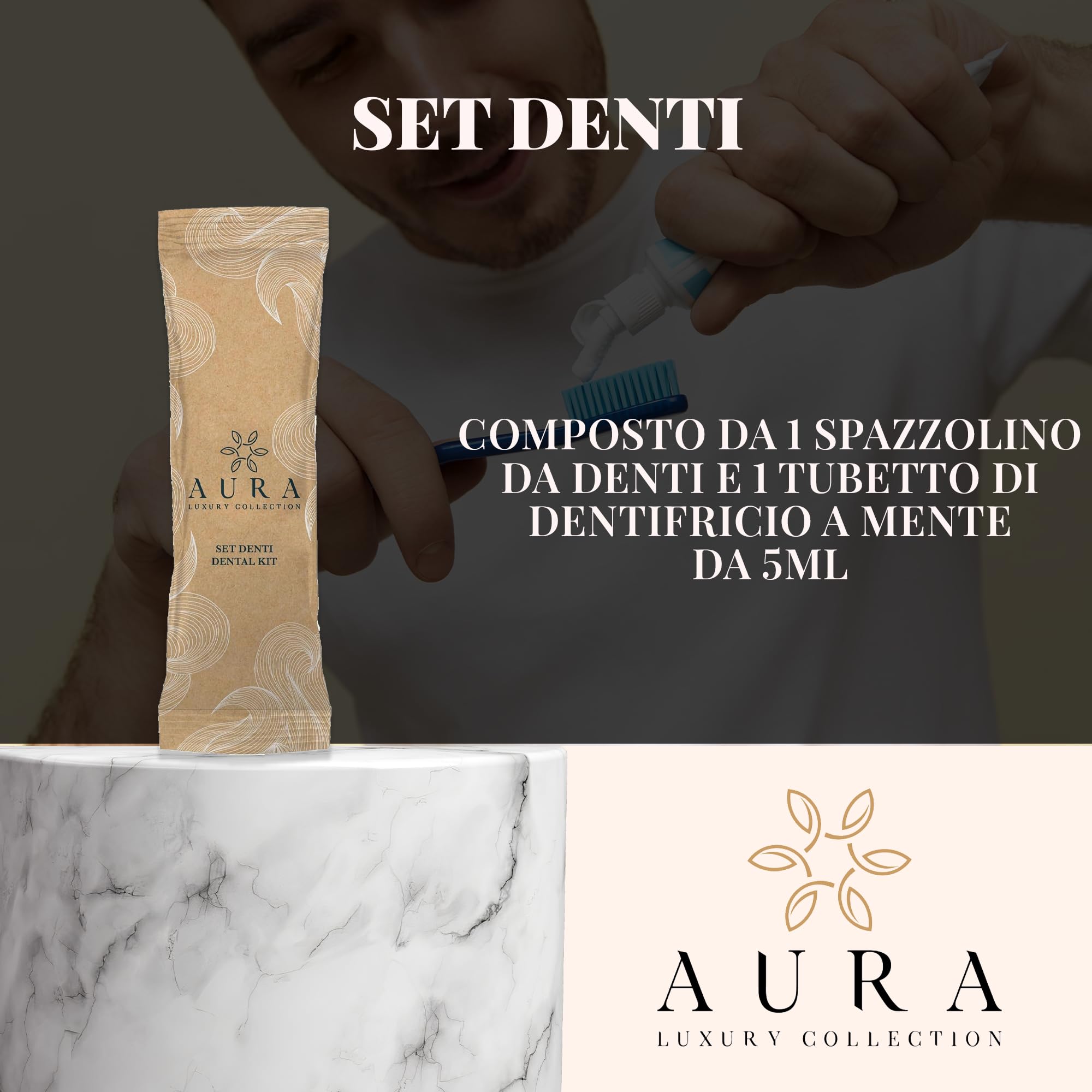 Aura Luxury Collection Zestaw 260 sztuk z kremem do ciała, szampon prysznicowy, luksusowe jednorazowe kapcie, zestaw Vanity, zestaw do golenia, zestaw do higieny jamy ustnej + 500 zespołów