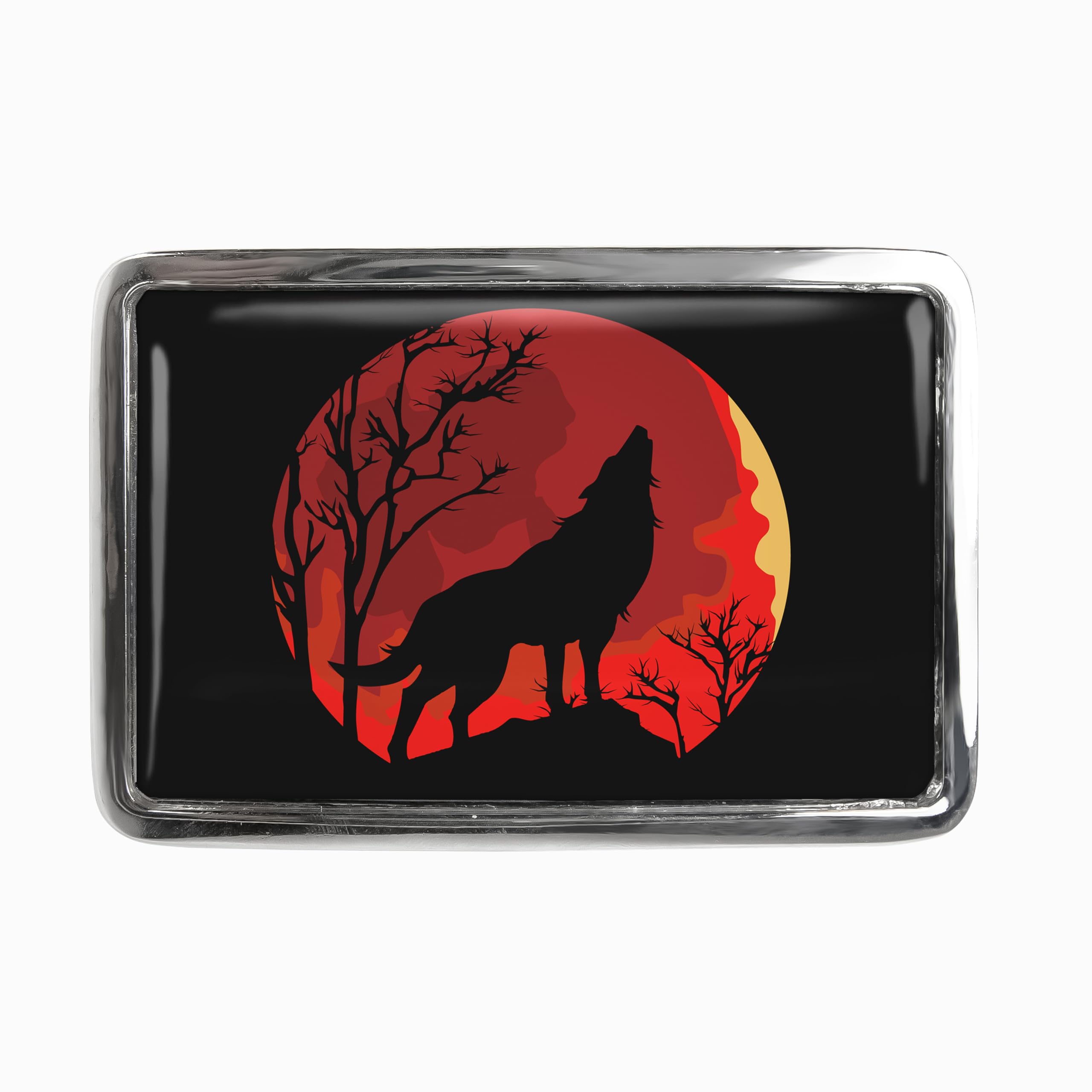 Wolf Belt Buckle - Howl at the Moon Handmade Belt Buckle - 647 (Shiny Chrome)