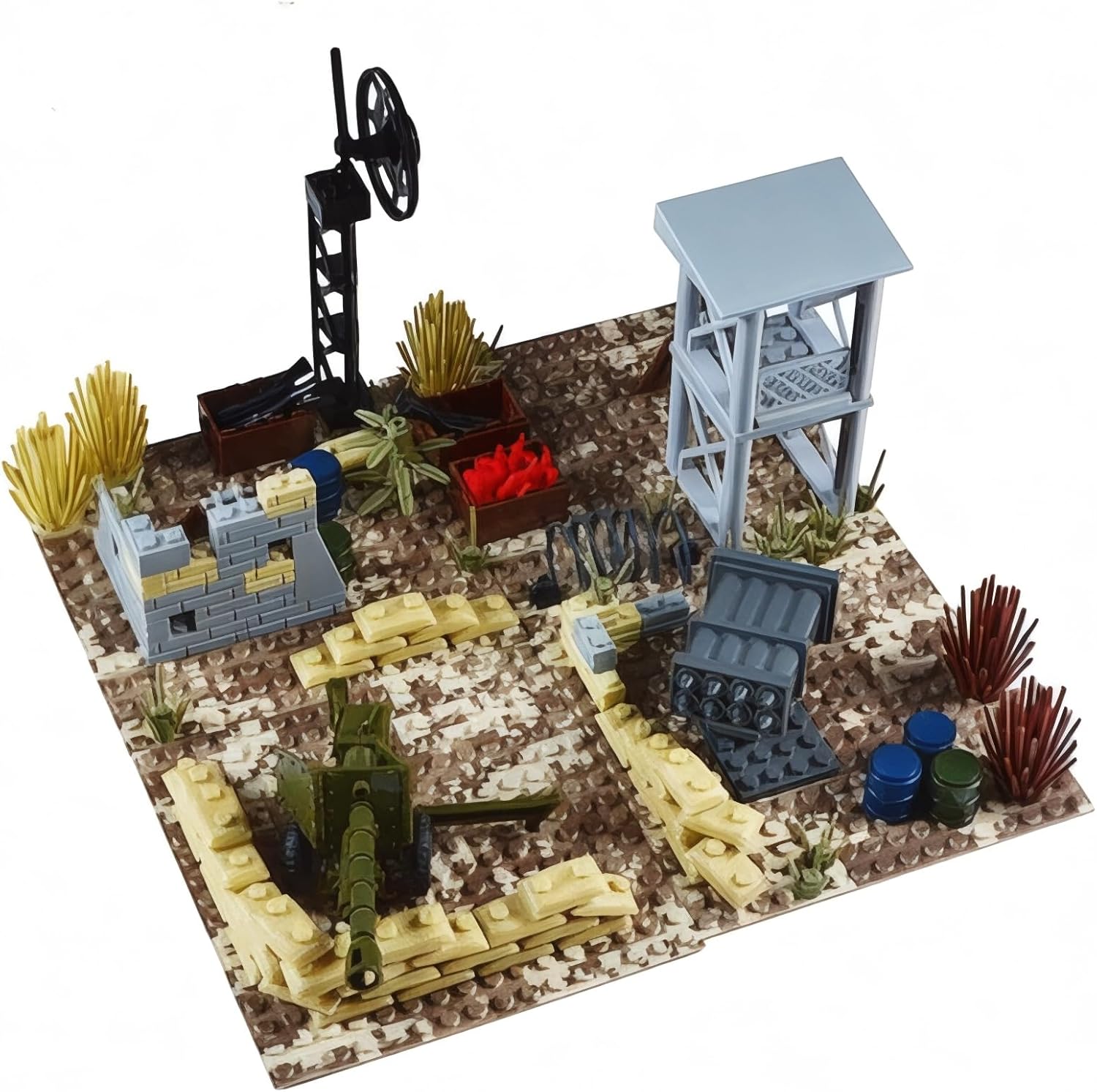 General Jim's Battle Scene Military Base Building Blocks Fort Set - 399 Pieces Historical Building Block Model Set | Includes Vehicles, Forts and Soldiers