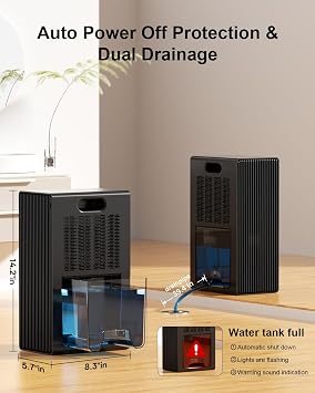 Dehumidifier for Home, 95 OZ Water Tank, (1000 sq.ft) Dehumidifiers for Bathroom Bedroom Basement with Drain Hose, Auto Shut Off Black
