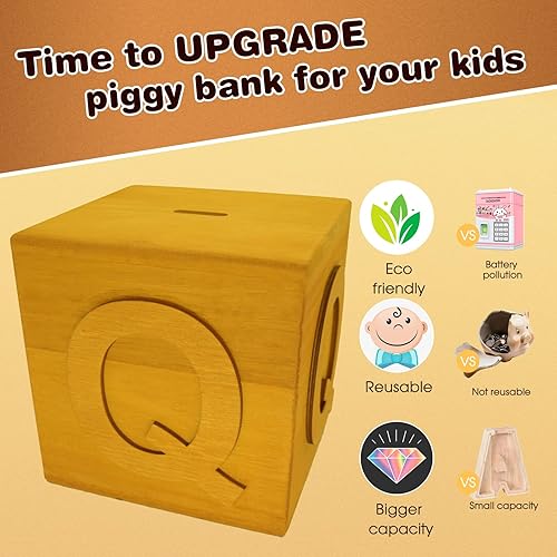 Miniatura 2 de Caja de dinero para efectivobanco de monedas de madera grande para niños y niñas, regalo perfecto para cumpleaños, Navidad, Año Nuevo y Día del Niño