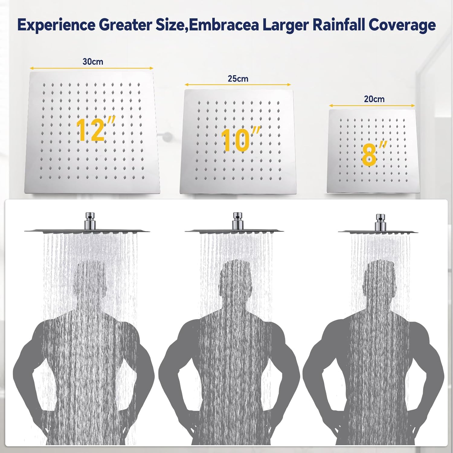 YDmeet 12 Inch Shower Head with Handheld Spray Combo- Rain Shower Head with Handheld- Stainless Steel Height Adjustable 12" Extension Arm with 3 Setting Diverter Extra Long Shower Hose- Chrome