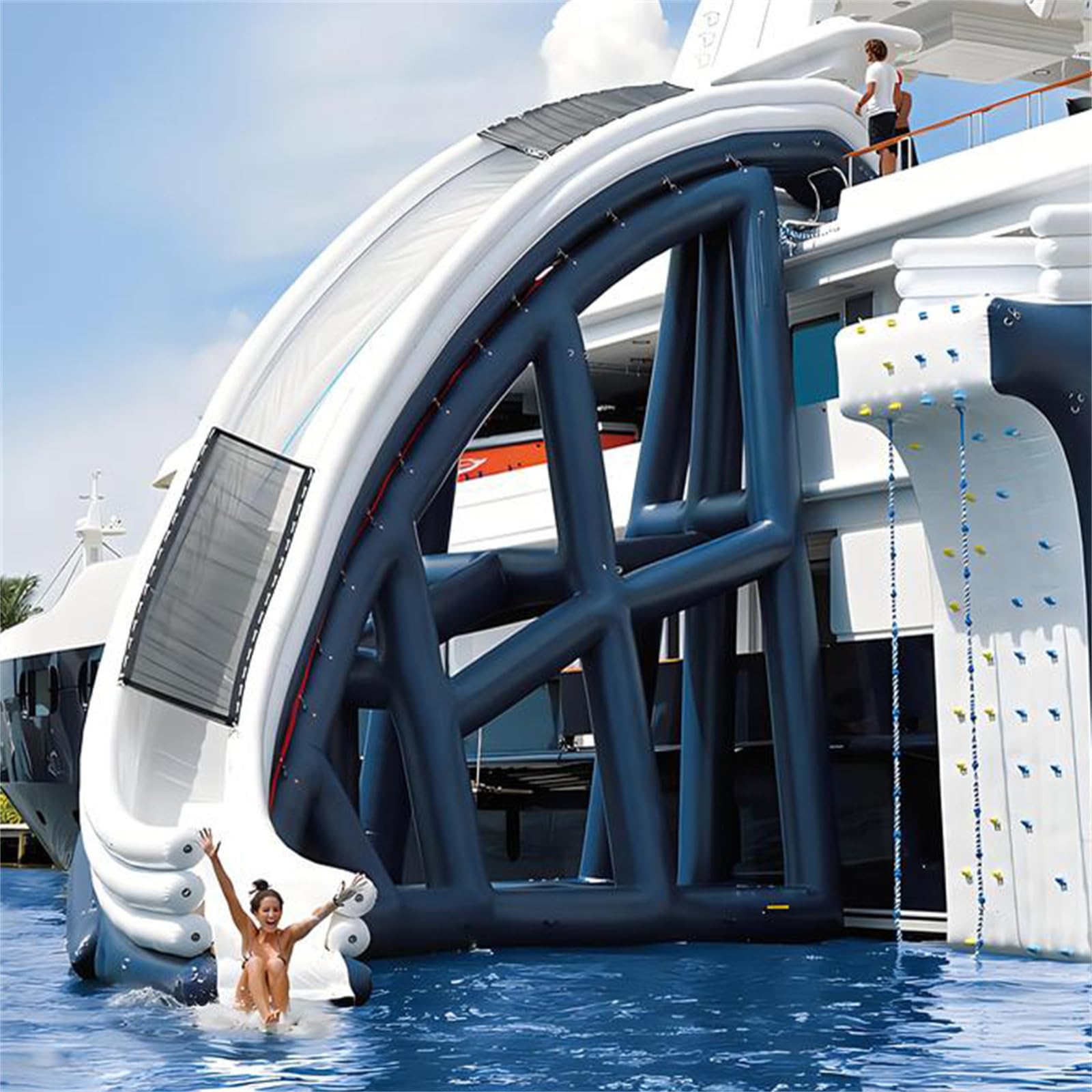 asdchZen Yacht Slide with Special Angle and Protective Net, PVC Inflatable Pillars, Suitable for Commercial Customization (19.6Ft/6M)