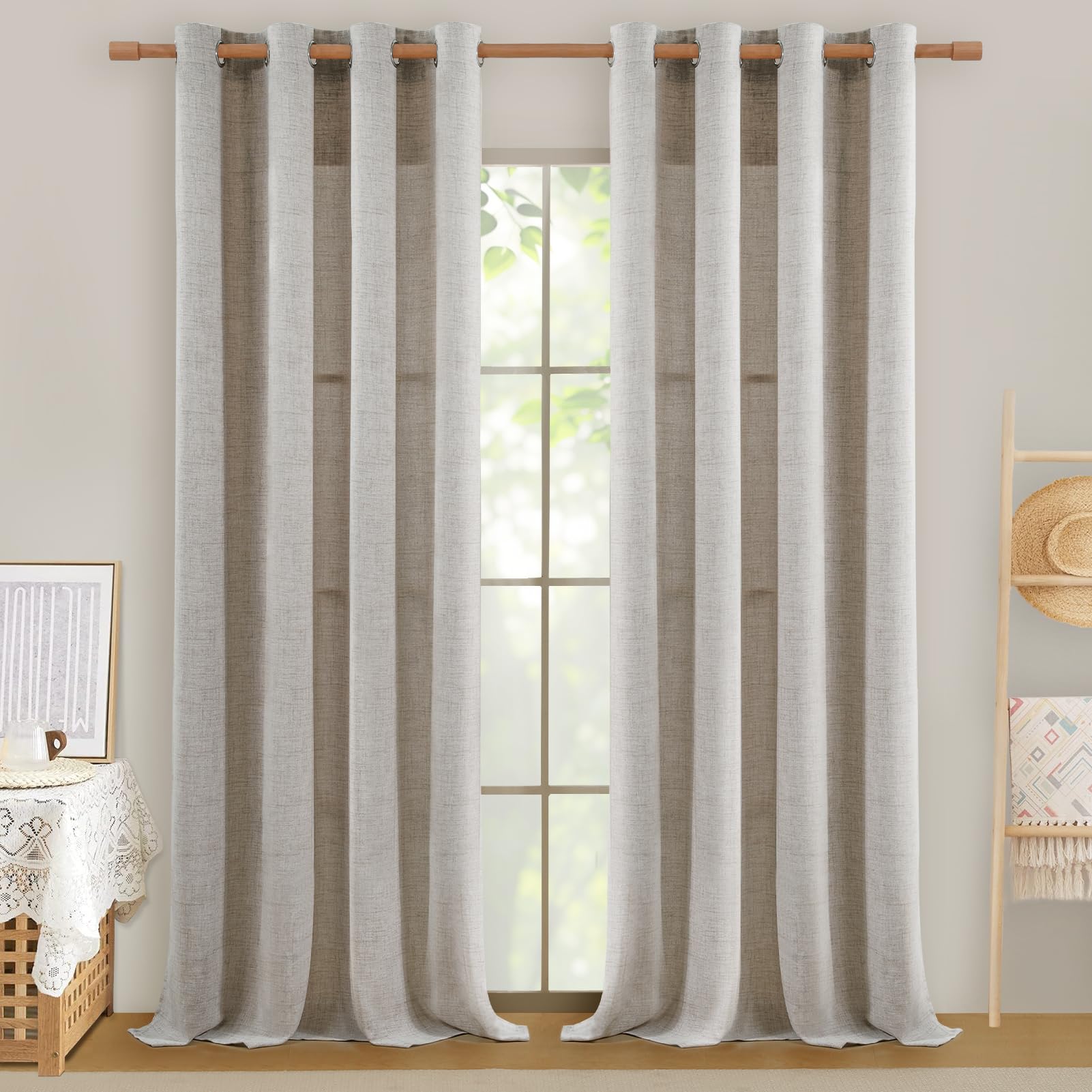 Softalker Cortinas de lino para salón, modernas, con ojales, para dormitorio, 160 cm de alto, cortinas confeccionadas, con ojales, 140 cm de ancho, para barra de cortina, cortinas Sheer Curtains