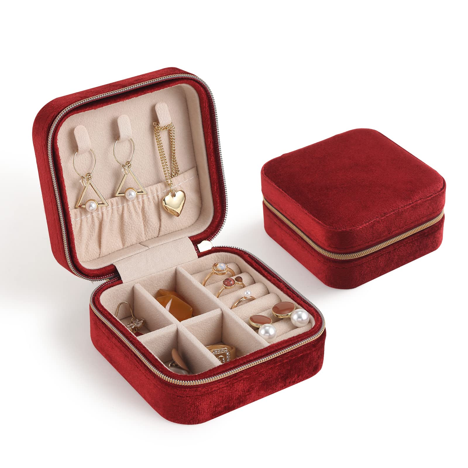 CASEGRACE Travel Jewelry Case Plush Velvet Jewelry Box Small Jewelry Travel Organizer Display Rings Necklace Bracelet Earrings Storage
