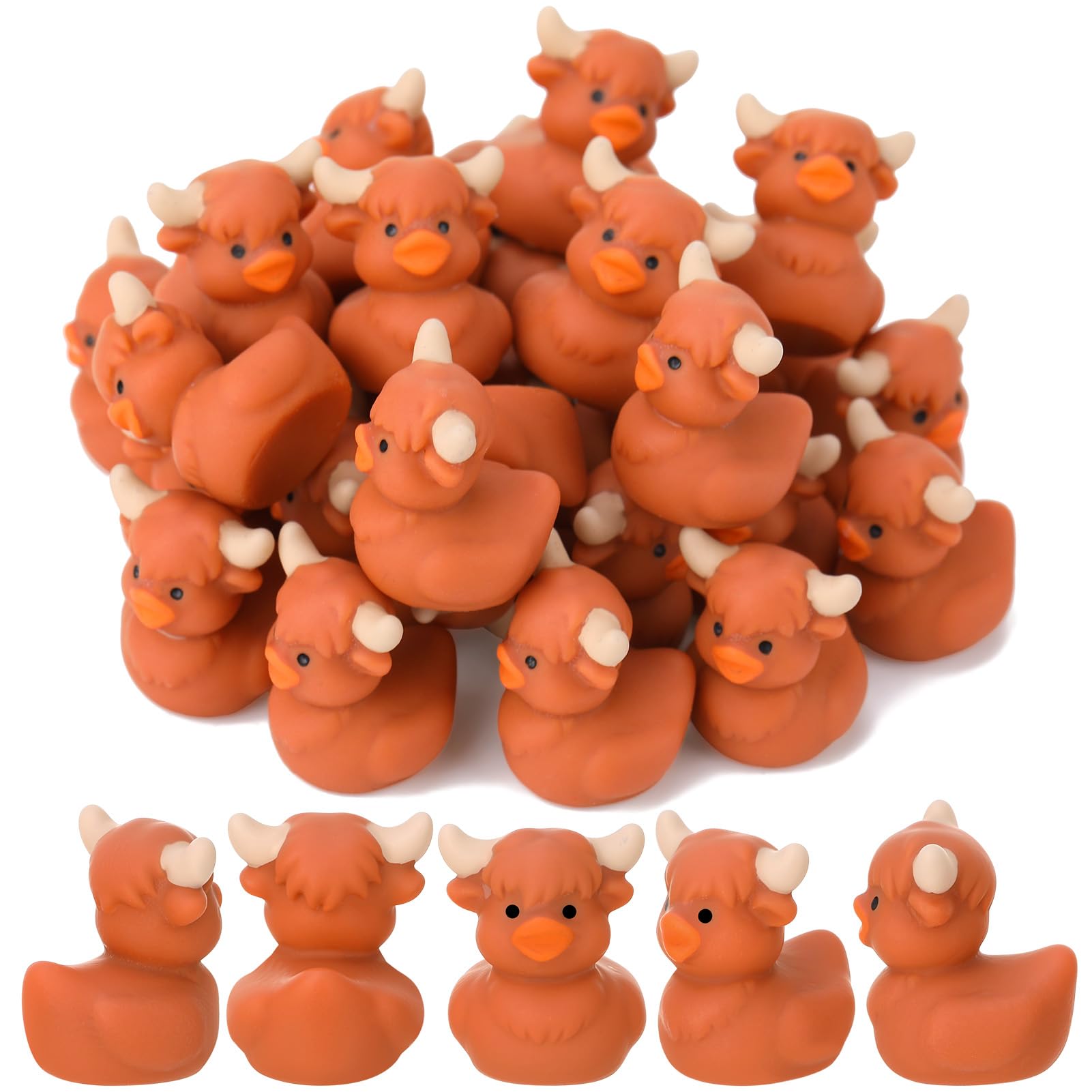 50 Pcs Highland Cow Ducks Toy Figures, Mini Cow Resin Ducks Bulk