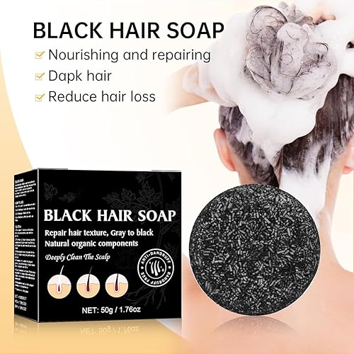 Miniatura 6 de DIMOT Barra de champú reversible para cabello gris, unisex, jabón negro para limpieza profunda del cuero cabelludo, 3 piezas de jabón para oscurecer